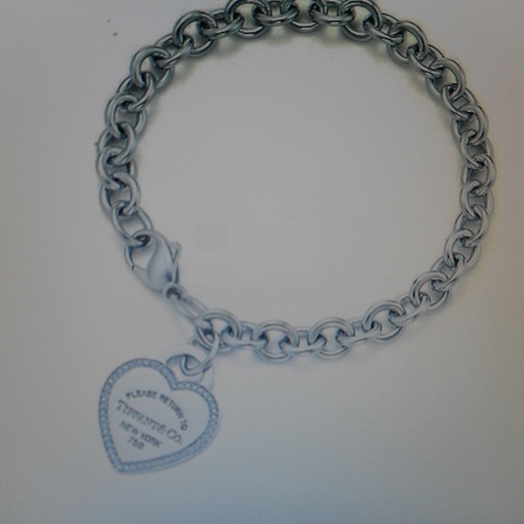 PERFECT CHRISTMAS GIFT TIFFANY & CO 18K WHT GOLD & DIAMOND HEART TAG BRACELET - Picture 5 of 16